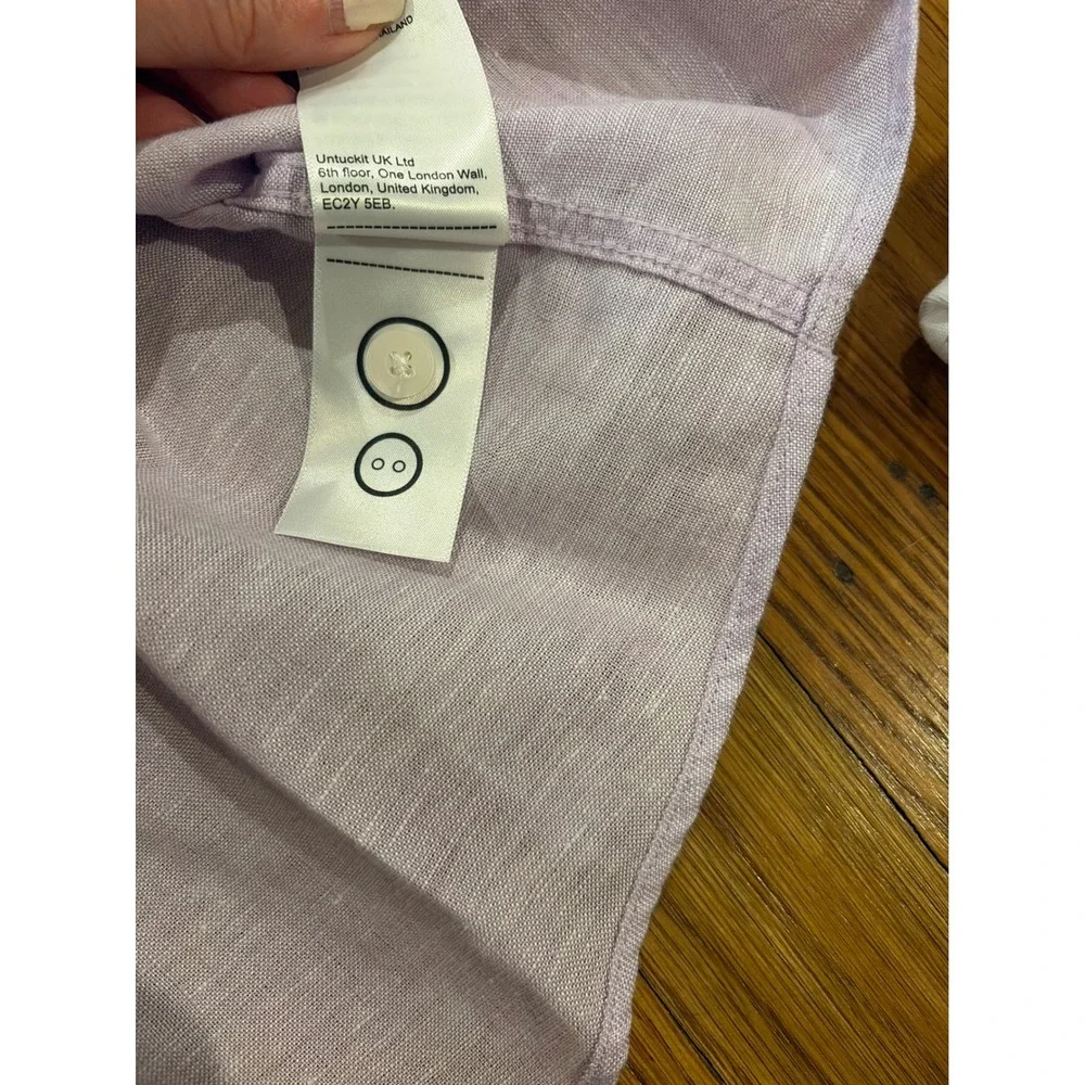 UNTUCKit Cameron Linen Short Sleeve Shirt Purple Regular Fit 40878 Mens Medium